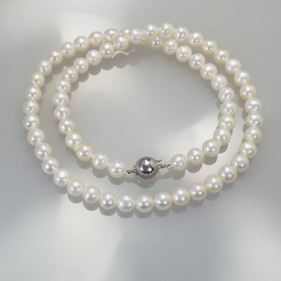 Ref. 789/13 Collier de perles d'eau douce, blanc, 42 cm, fermoir boule argent