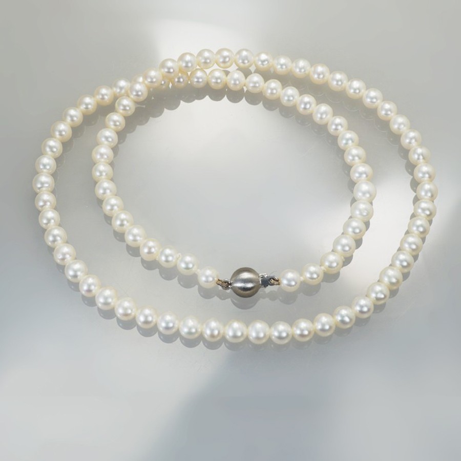 Ref. 789/10 Collier de perles d'eau douce, blanc, 45 cm, fermoir boule argent