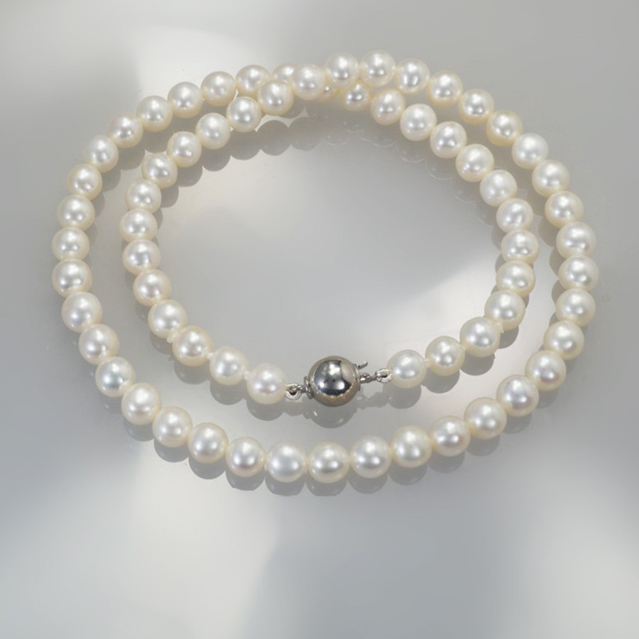 Ref. 789/14 Collier de perles d'eau douce, blanc, 45 cm, fermoir boule argent
