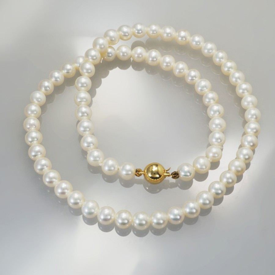 Ref. 789/13 Collier de perles d'eau douce, blanc, 42 cm, fermoir boule 750 or jaune