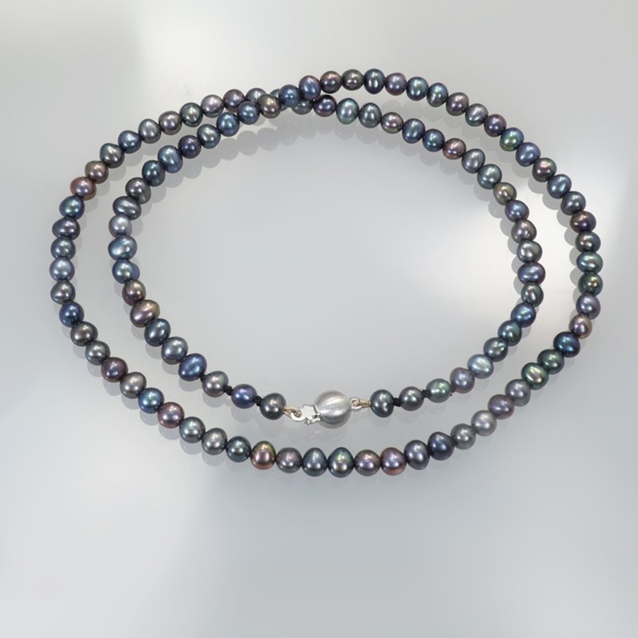 Ref. 789/30 Collier de perles d'eau douce, gris foncé, 45 cm, fermoir boule argent